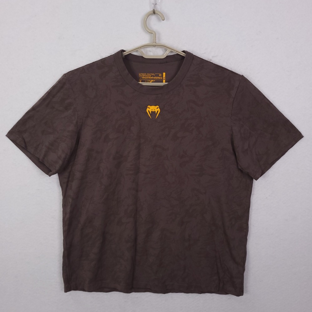 Venum UFC T-Shirt Mens XL Brown Tonal Pattern Performance MMA Gym Training